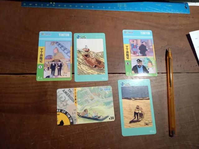 Lot de 5 cartes téléphoniques chinoises Tintin