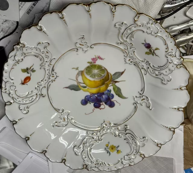 Antique Meissen Porcelain Floral Fruits Gold 11 1/2" Cabinet Plate