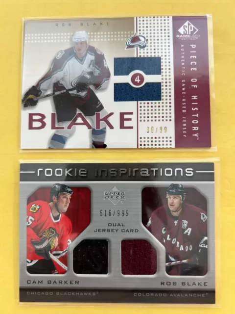 Rob Blake Avs 02/03 SPGU Piece of History 30/99GOLD; 05/06 Rookie Inspir 616/999