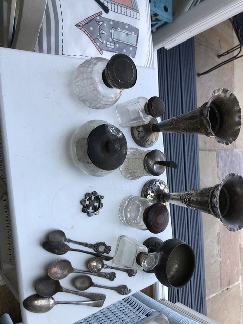 Job Lot Of Antique Silver Top Jars With Hallmarks Plus Other Items See Photos Job Lot Of Antique Silver Top Jars With Hallmarks Plus Other Items See Photos