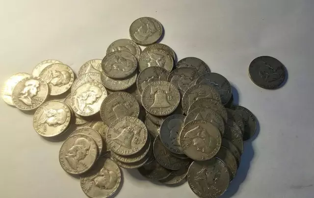 1948-1963 Silver Benjamin Franklin Half Dollar 1/2 Roll=10 Coin 90% Avg Circ-