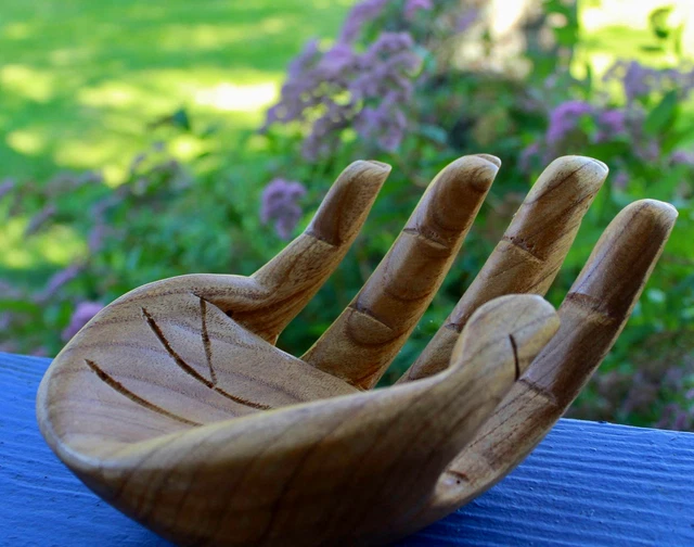 BUDDHA Mudra HAND Statue Carved Wood Sculpture Jewelry bowl display Bali art