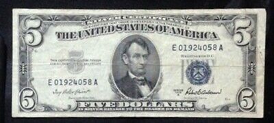 1953 Silver Certificate $5 Circulated,  Blue Seal, Series A