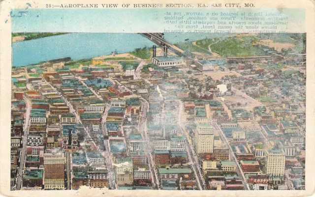 AERIAL AIRPLANE VIEW OF BUSINESS SECTION POSTCARD KANSAS CITY MO MISSOURI 1920s