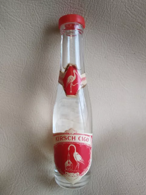 Ancienne et rare mignonnette de KIRSCH CIGO mini bouteille cigogne