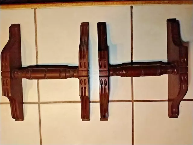 Pair Antique Estey Turned Carved Walnut Surface Mount Carry Handles 1878 Organ