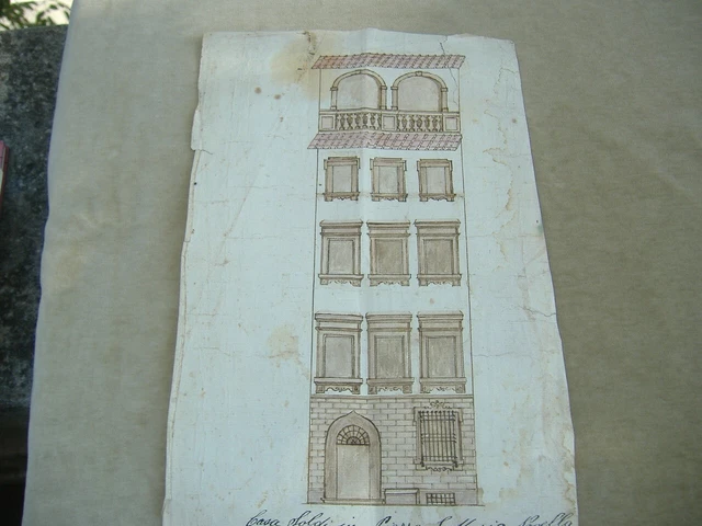 Disegno A China Acquerellato A Mano Fine '700 Del Palazzo Soldi A Firenze