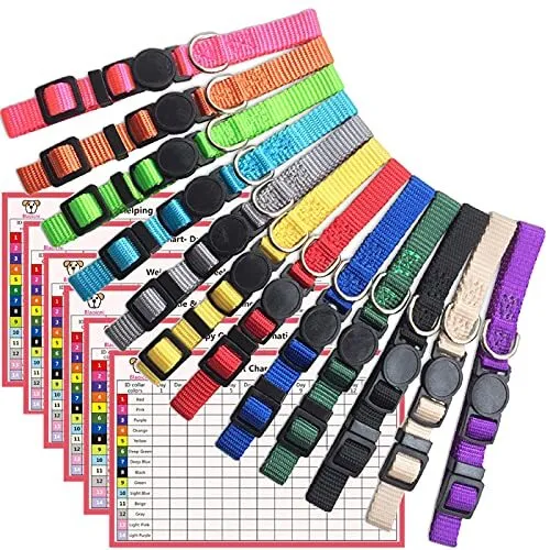 12 Pcs soft Nylon Puppy ID Collar Adjustable Whelping Breakaway Litter S/Medium