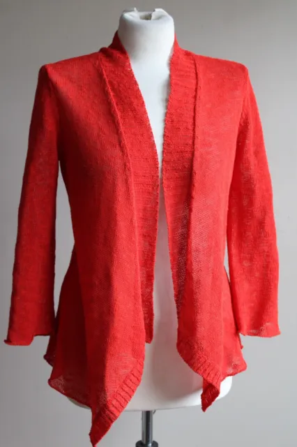 Eileen Fisher XS Linen Blend Red-Orange Knit Open Front Cardigan Sweater