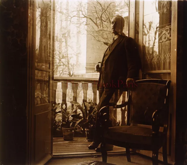 FRANCE men's house interior c1925 photo stereo glass plate VR22L29n11  