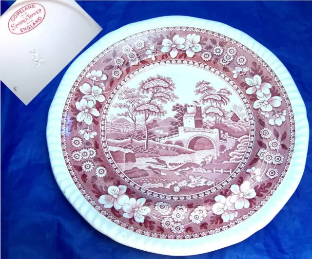 Copeland Spodes Tower Red or Pink and White Dinner Plate (s) Older Mark 10.75