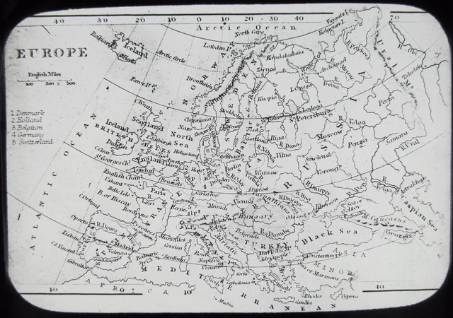 Glass Magic Lantern Slide MAP OF EUROPE WITH SCALE C1890 DRAWING