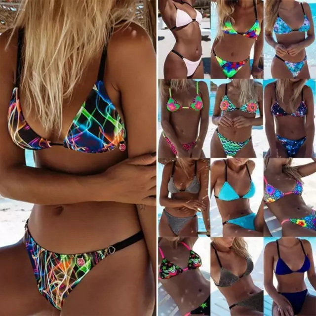 Women Padded Push Up Bikini Set Print Bra Swimwear Floral Swimsuit Bathing Suit#