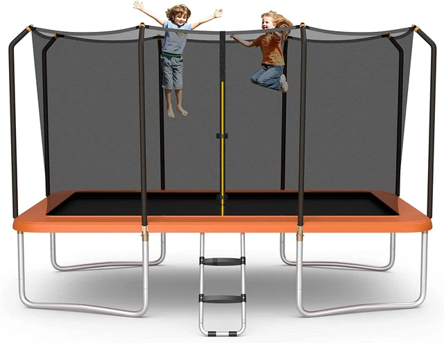 Rectangular Trampoline, W/Enclosure Net & Non-Slip Ladder, Waterproof Pad,