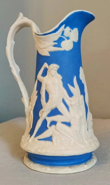 Antiker Samuel Alcock Parian Ware Kane & Abel Adam & Eve Blauer Reliefkrug Jaspis