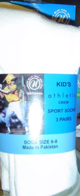 3 PAIRS Kid ATHLETIC Crew Sports SOCKS White Sock SZ 6 - 8 Girl BOY Sport Child