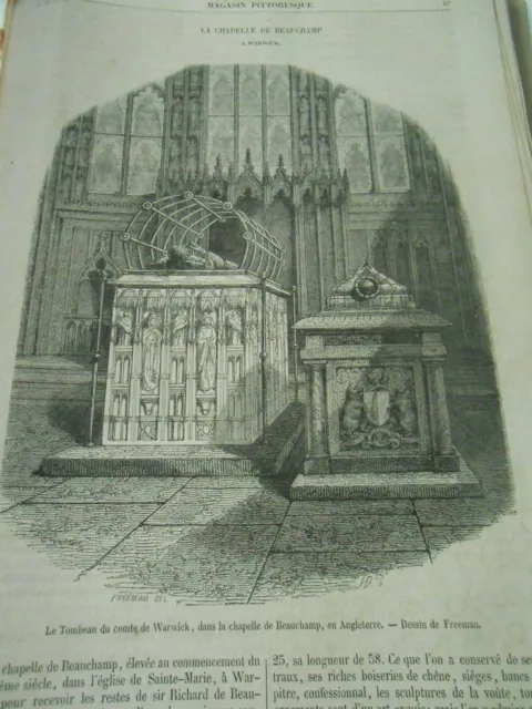 La Chapelle de Beauchamp à Warwick 1859 Gravure Print Article