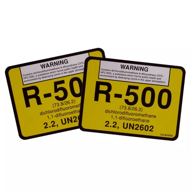 R-500 / R500 difluoromethane UN2602 Refrigerant Label # 04500 , Pack of (2)