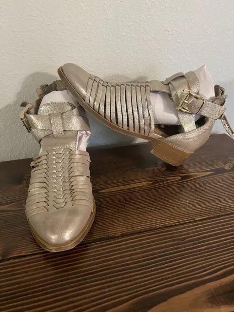 House Of Harlow 1960 Gold Leather Cage Strappy Ankle Booties Size 36 US 6
