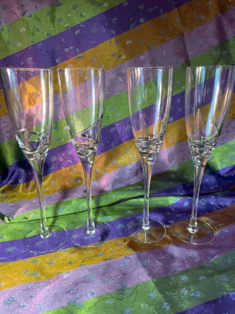 Set Of 4 vintage flute glasses silver swirl 28 cm tall original box never used