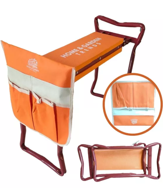 Foldable Garden Kneeler Kneeling Bench Stool Soft Cushion Seat Pad w/ Tool Pouch