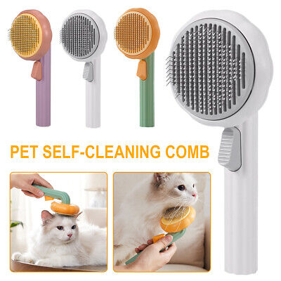 Pet Dog Cat Hair Comb Pumpkin Grooming Deshedding Self Cleaning Massage Brush US