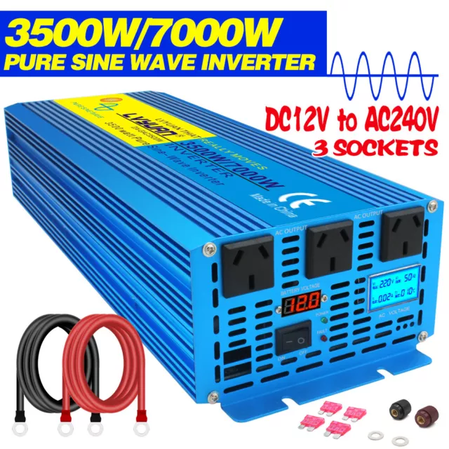 3500W 7000W 12V to 240V Pure Sine Wave Power Inverter Converter Camping Trip New