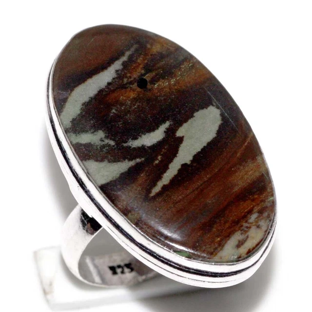 925 Silver Plated-Picasso Jasper Ethnic Gemstone Ring Jewelry US Size-8.5 JW