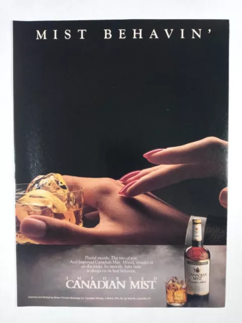 1980s CANADIAN MIST Behavin Whiskey Hands Glass Colorful Vintage Poster Print Ad