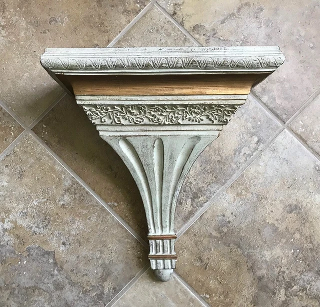 REGENCY WALL SCONCE Shelf Ornate, Gold, Ivory, Distressed Finish 14.25