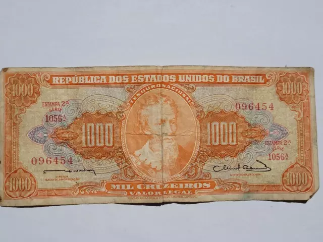 BRAZIL 20 CRUZEIROS 1963 P168b BRASIL REPUBLICA SHARP 3833# BANKNOTE MONEY