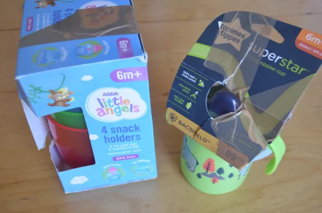 TOTALMENTE NUEVO Tommee Tippee Super Star Training sorbo y 4 ollas de bocadillos destete 6mos+