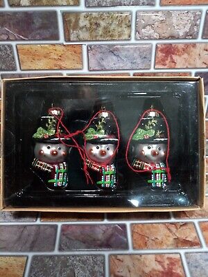 VTG 2013 Blown Glass Christmas Ornament Snowman Set Of 3 New In Box