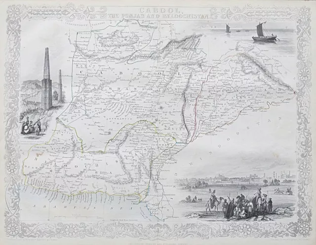 c1854 CABOOL THE PUNJAB BELOOCHISTAN echte antike Karte von Rapkin KOSTENLOSER VERSAND