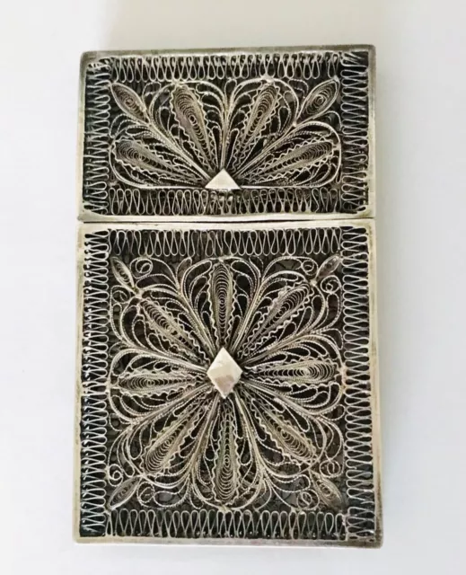 Antique Sterling Silver Filigree Card Case Calling Card Holder