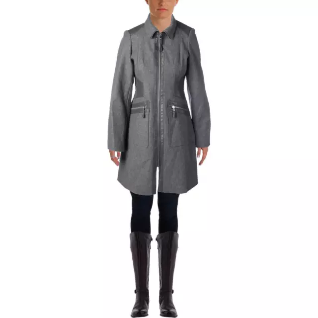 Via Spiga 6549 Womens Gray Wool Vegan Trim Funnel Neck Coat Outerwear 12