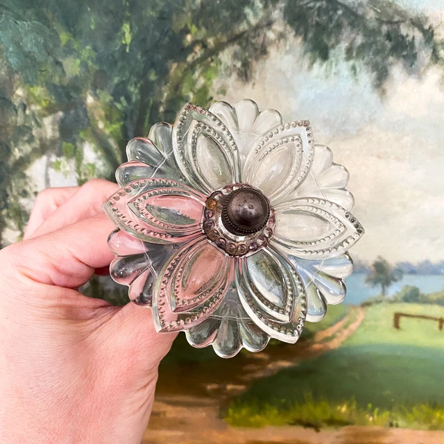 1 Antique Clear 3.5" Glass Curtain Tie Back Sandwich Victorian Drapery Single