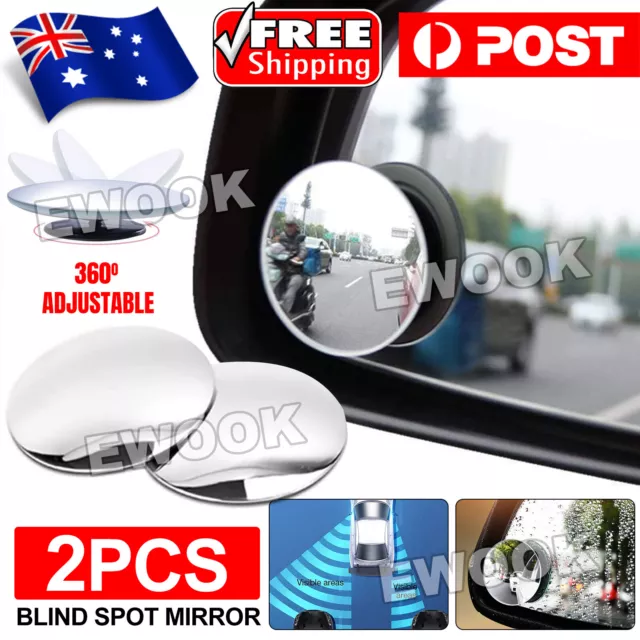 2x Blind Spot Car Mirror 360° Wide Angle Adjustable Rear Side View Convex Glass