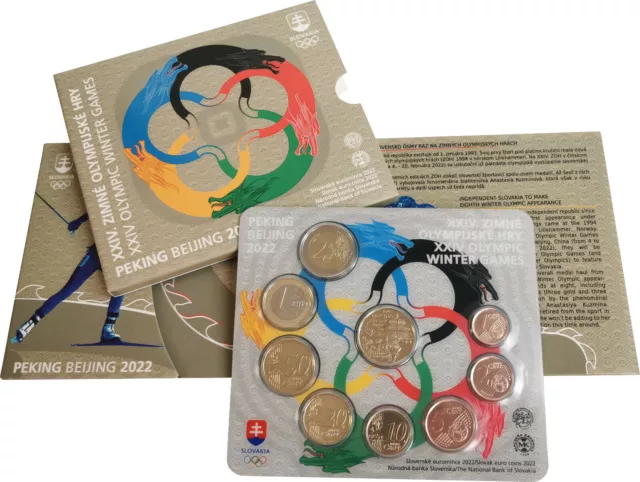3,88 Euro Slowakei KMS Kursmünzensatz st 2022 Olympische Spiele Peking