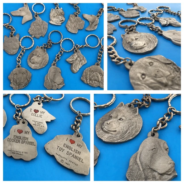 Vintage 1980s RAWCLIFFE PEWTER “I ❤️ My Dog” Keychains 11 Artist-Signed USA 🇺🇸