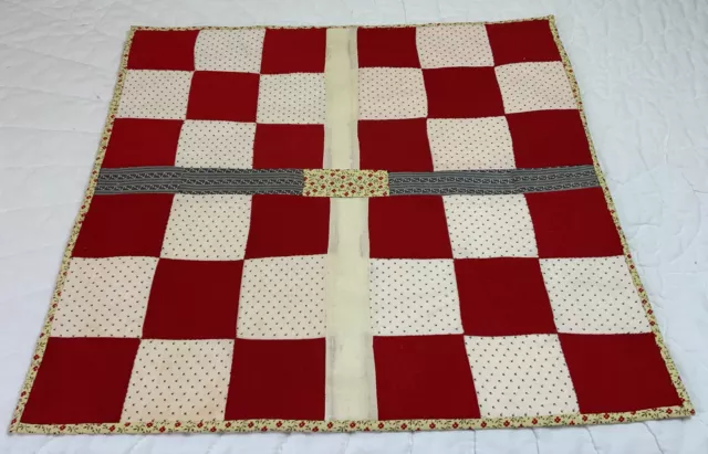 Vintage Antique Patchwork Quilt Large Table Topper, Nine Patch, Red & White
