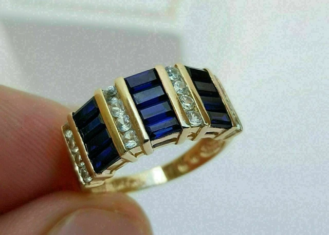 2 Ct Baguette Simulated Sapphire &Diamond Men's Band Ring 14K Yellow Gold Plated