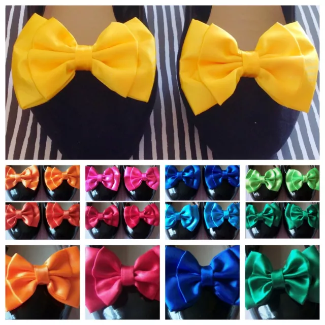 Pair Bright Satin Fabric Bow Shoe Clips Vintage Style Glamour Bows Party Bridal