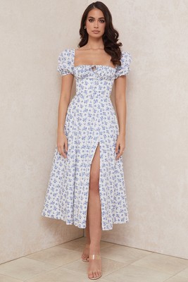 HOUSE OF CB 'Tallulah' Blue White Floral Midi Dress /Size M-US 6-8 /JP1339