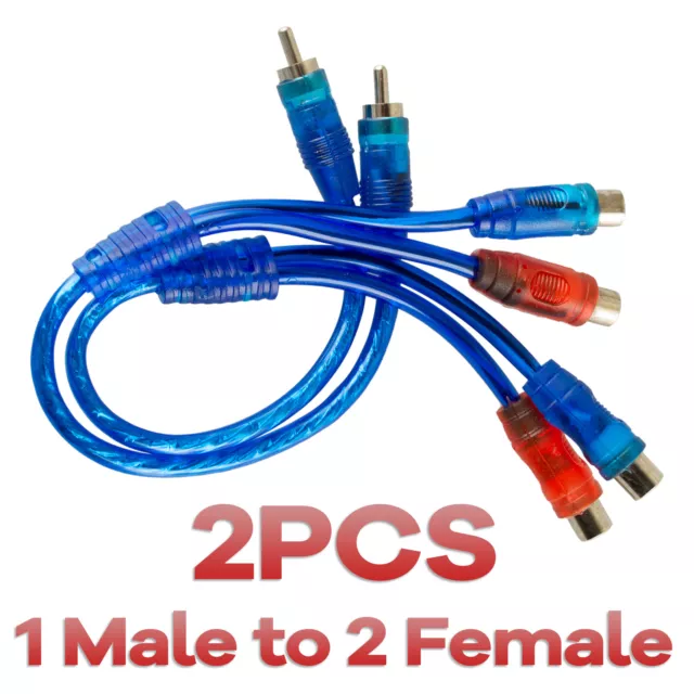 2X RCA Y Splitter Audio Jack Cable Adapter 1 Male to 2 Female Connector Blue