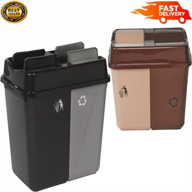 Recycling Kitchen Bin Recycle 100L Zero Waste Bin with 2 Compartments Black Grey