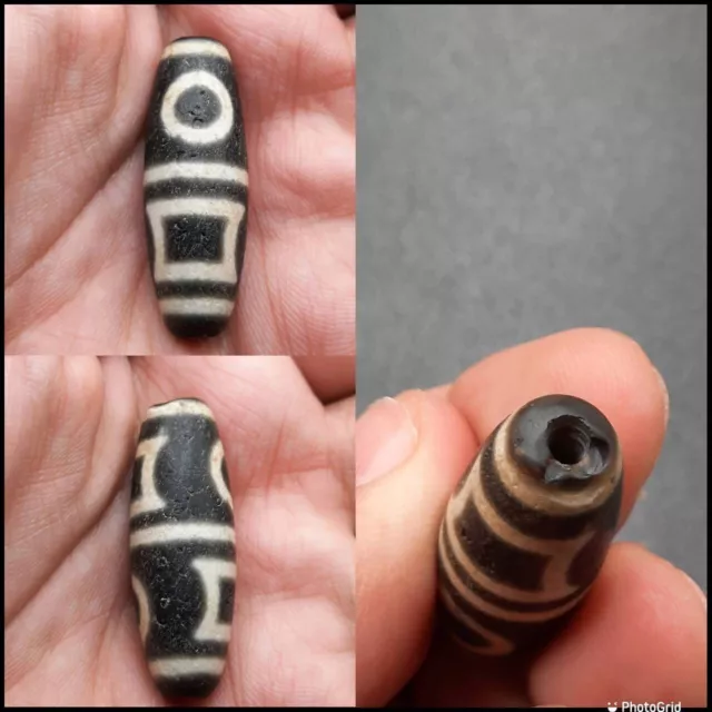 Wonderful Ancient Indo Tibetan Himalayan Old Agate Stone Dzi Stripes Bead