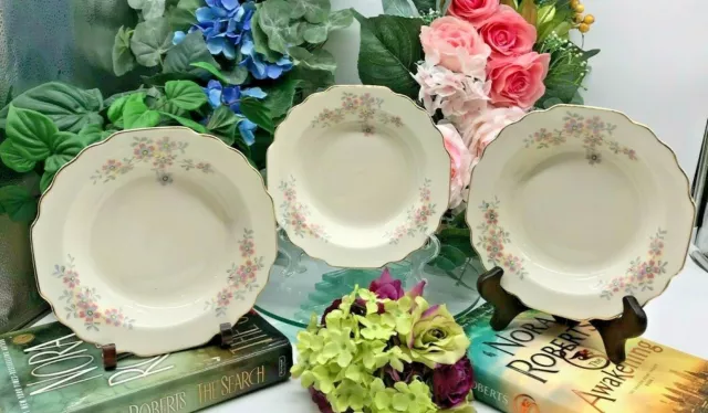 WS George Lido Pink/Blue Flowers Grey Leaves 3 Cereal/Soup Bowls