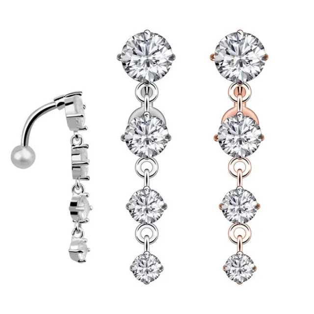 1PC CZ Gem Top Drop Dangle Surgical Steel Reverse Belly Button Ring Navel Bar