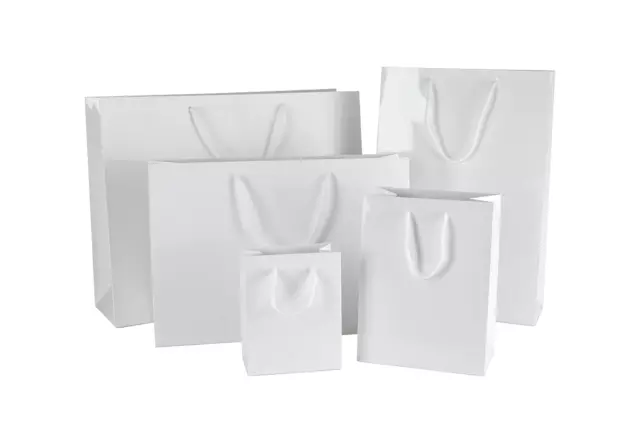 White Gloss Paper Carrier Bags with Rope Handles for Christmas & Wedding Gifts